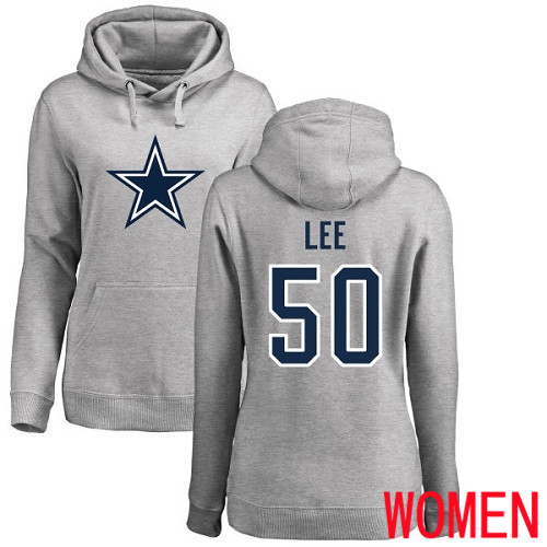 Women Dallas Cowboys Ash Sean Lee Name and Number Logo #50 Pullover NFL Hoodie Sweatshirts->women nfl jersey->Women Jersey